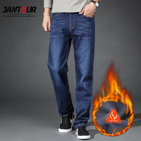 Warm Fleece Jeans Mens winter High Quality Famous Brand velvet Jean trousers flocking warm soft men pants 40 42 44 Large size