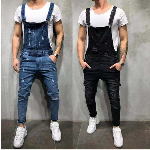 2019 Fashion Men's Ripped Jeans Jumpsuits Hi Street Distressed Denim Bib Overalls For Man Suspender Pants Size S-XXXL