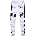 Men Hip-hop Stripe design Patchwork Ripped Stretch Slim Jeans Streetwear Cotton Male Casual Joggers Denim trousers Plus Size 42