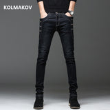 KOLMAKOV 2020 New Mens Denim Jeans Straight Full Length Pants with High Elasticity Slim Pants for Man Fashion Mid-waist Jeans