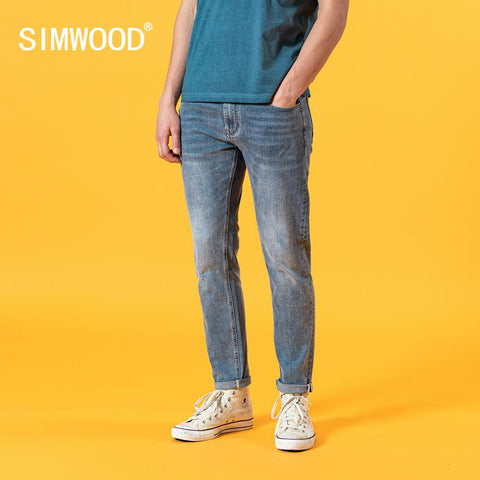 SIMWOOD 2020 Summer new slim fit light blue jeans men fashion classical denim trousers high quality brand clothing SJ120387