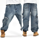 HOT New 2020 Large Size 30-44 46 Jeans Fashion Loose Big Pockets Hip-Hop Skateboard Casual Men Denim Blue & Black Design Brand