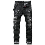 European Italy Designer Street Style Fashion Black Men Dsq Brand Jeans Pants Slim Top Quality Hole Pencil Button Denim Trousers